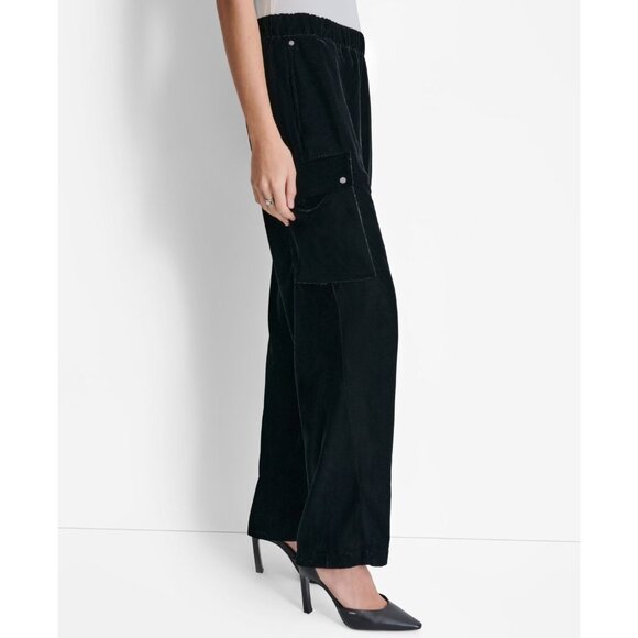 DKNY Women's High-Rise Wide-Leg Velvet Cargo Pants Black Size XL MSRP $109 - Picture 4 of 5